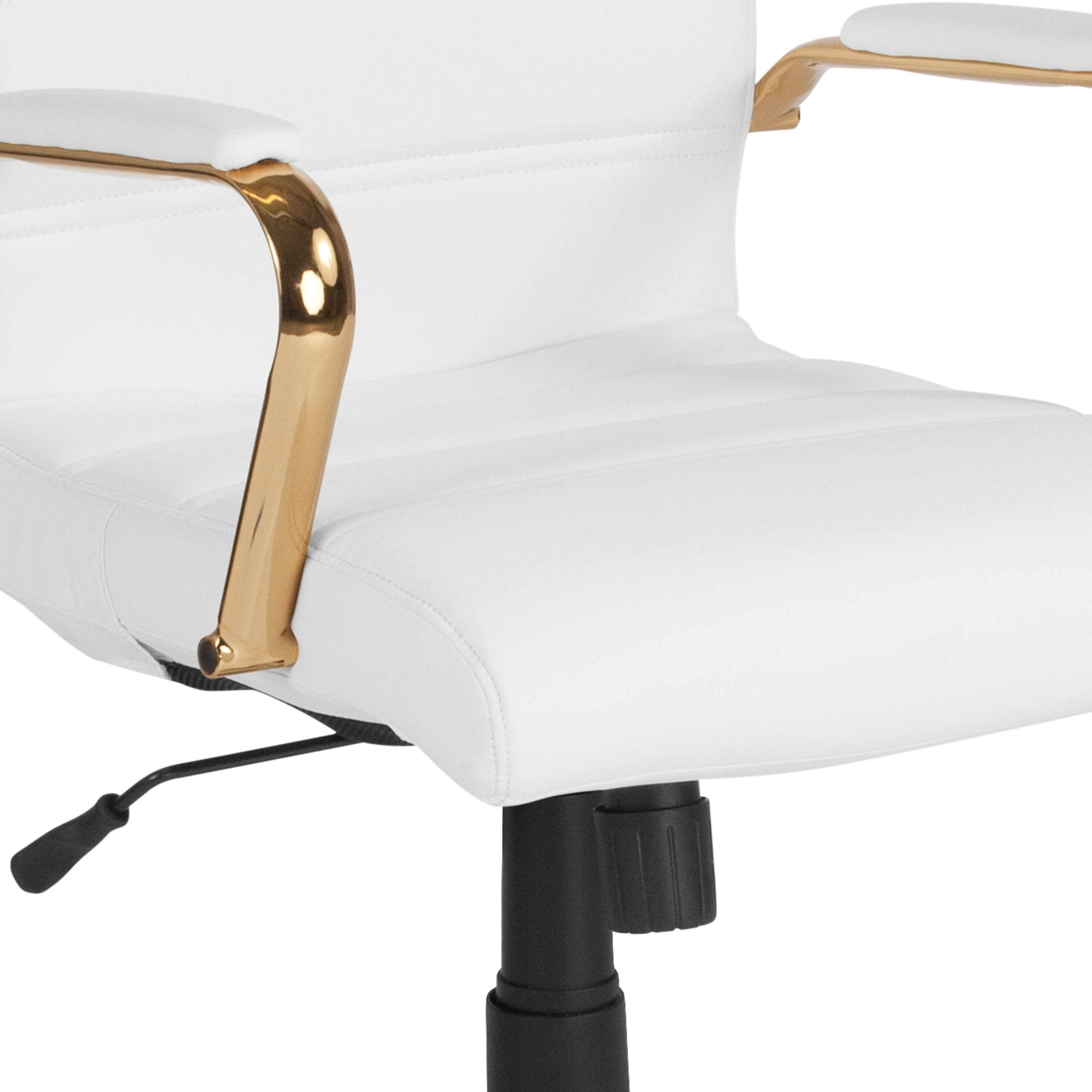 Alt View 10. Emma + Oliver - Mid-Back Executive Swivel Office Chair with Metal Frame and Arms - White LeatherSoft/Gold Frame.