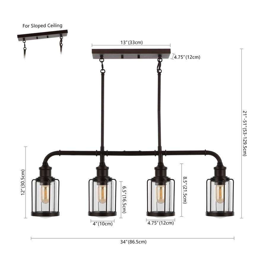 Jonathan Y Abbott 34" 4 Light Farmhouse Industrial Iron/Glass Linear ...