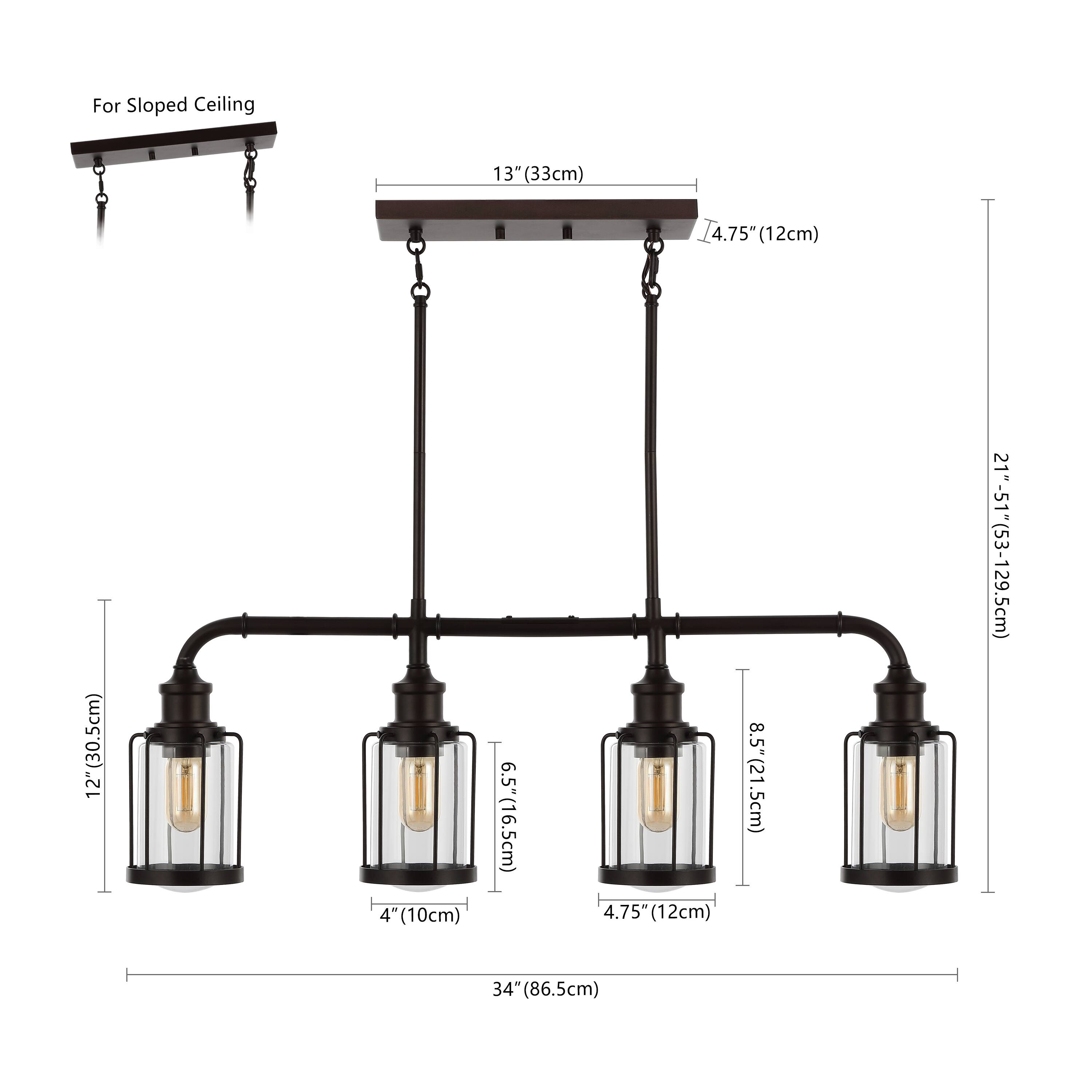 For Sloped Ceiling

- 13" (33cm)
- 4.75" (12cm)
- 12" (30.5cm)
- 4" (10cm)
- 6.5" (16.5cm)
- 4.75" (12cm)
- 21"-51" (53-129.5cm)
- 34" (86.5cm)