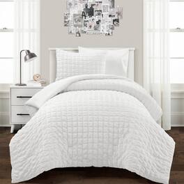 Hivvago - Twin/XL Size Microfiber Crinkled Texture 2 Piece Comforter Set - White