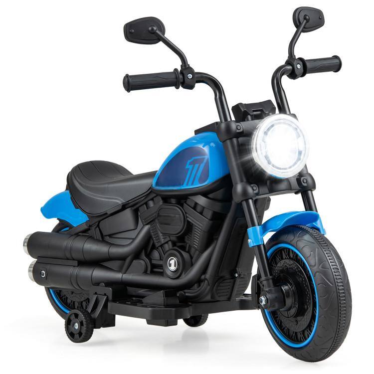 Front. HONGGE - Electric Motorcycle Ride On Toy for Kids with Music and Lights - Blue.