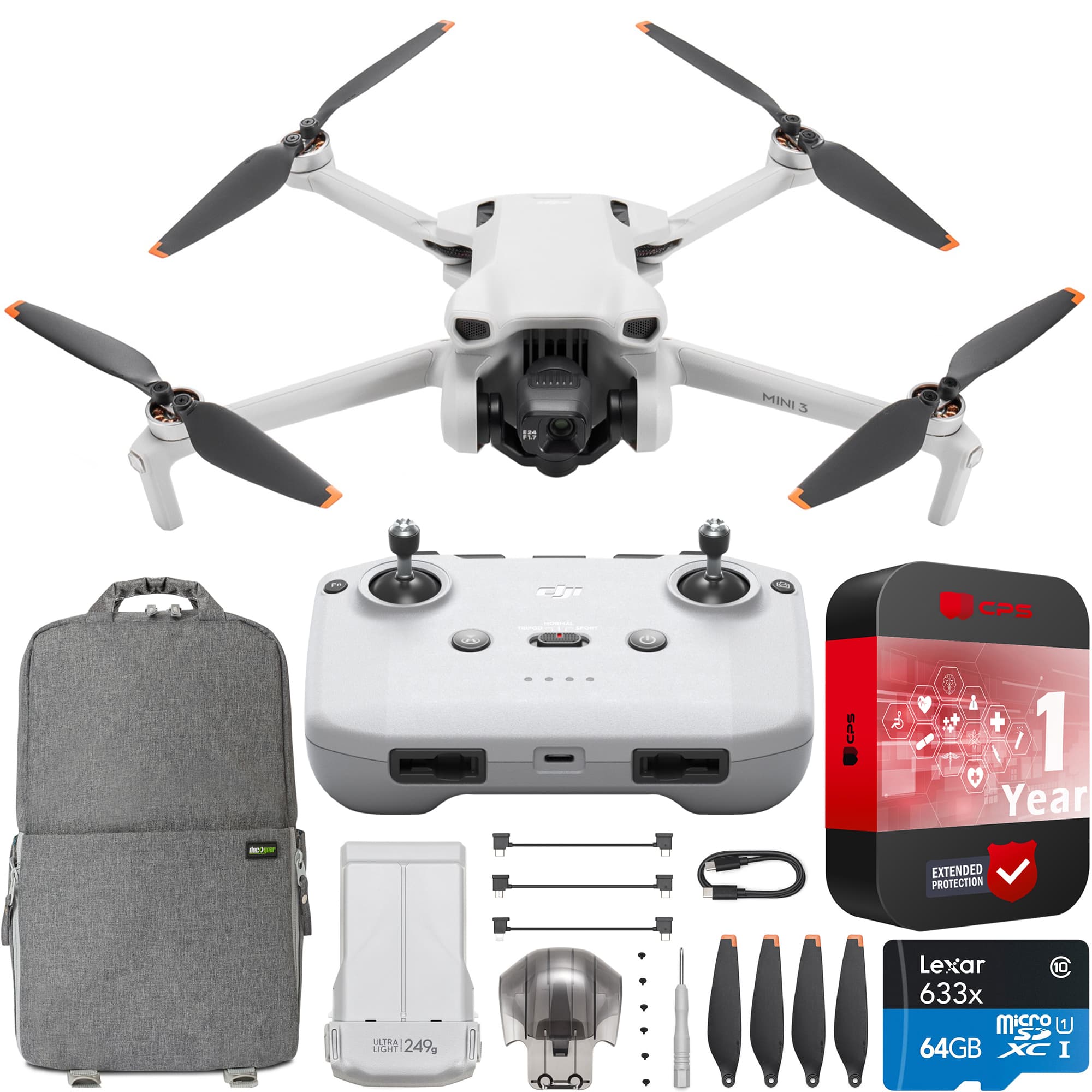 DJI - Mini 3 Drone 4K HDR Quadcopter with RC-N1 Remote Controller + Accessories Bundle