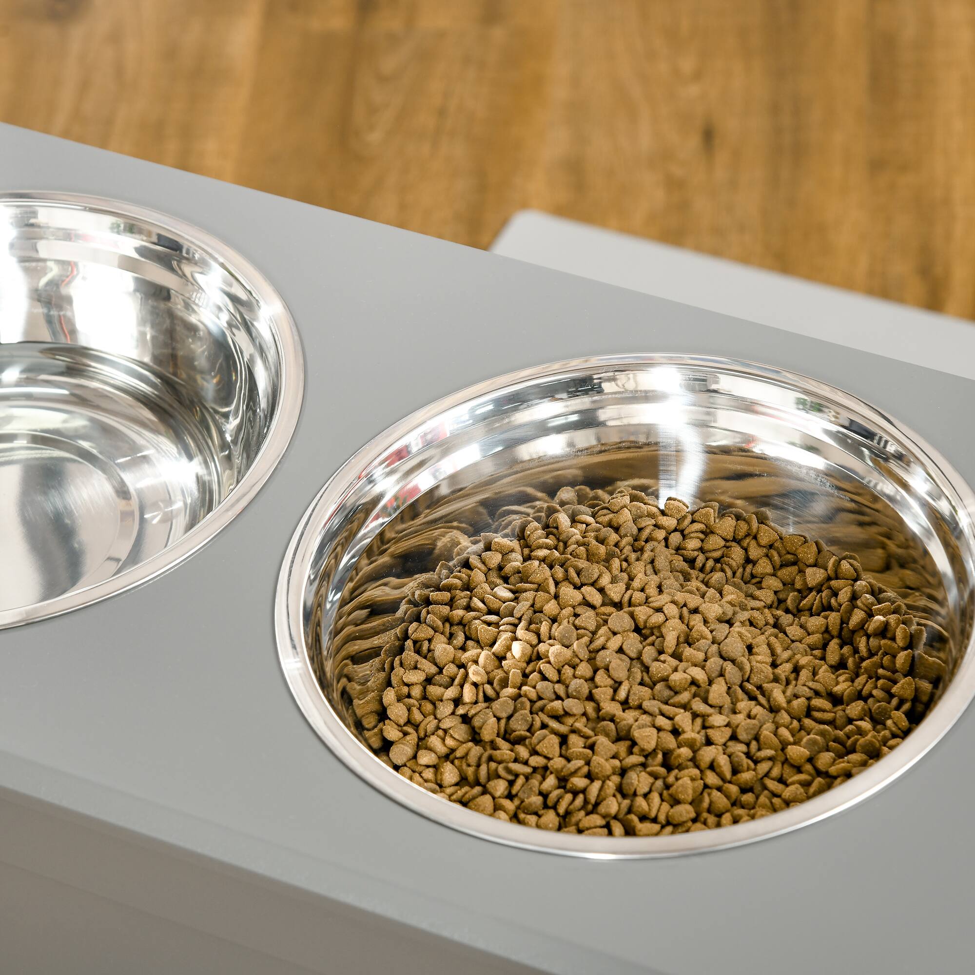 Alt View 5. Pawhut - Raised Pet Feeding Storage Station with 2 Stainless Steel Bowls Base for Large Dogs and Other Large Pets - Gray.