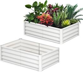 Acekool - 2-Pack 6x3x1ft Galvanized Metal Raised Garden Beds, Weather-Resistant Planter Boxes, Tool-Free Assembly - White