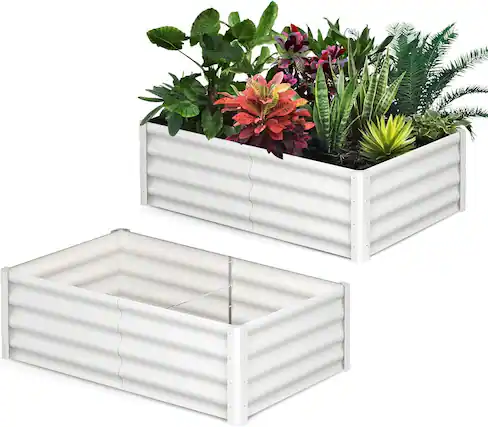 Front. Acekool - 2-Pack 6x3x1ft Galvanized Metal Raised Garden Beds, Weather-Resistant Planter Boxes, Tool-Free Assembly - White.