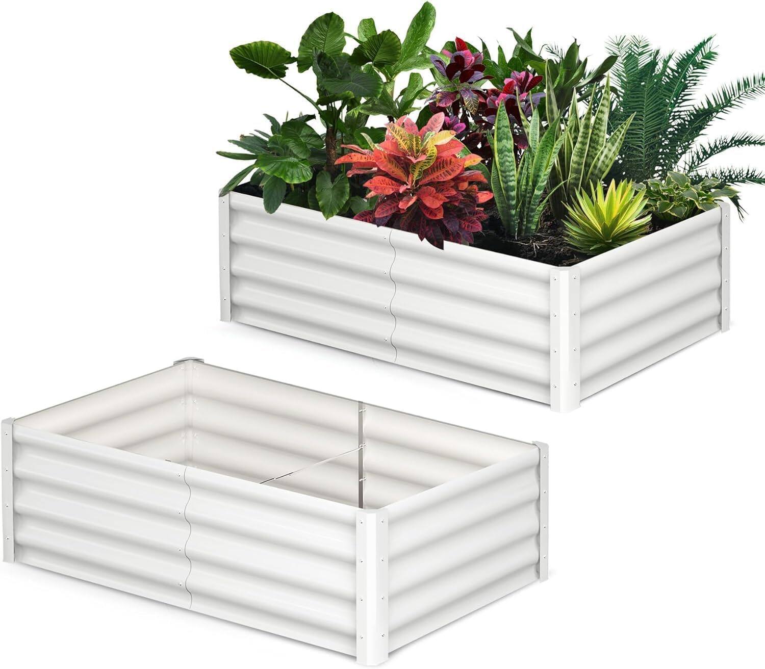 Front. Acekool - 2-Pack 6x3x1ft Galvanized Metal Raised Garden Beds, Weather-Resistant Planter Boxes, Tool-Free Assembly - White.