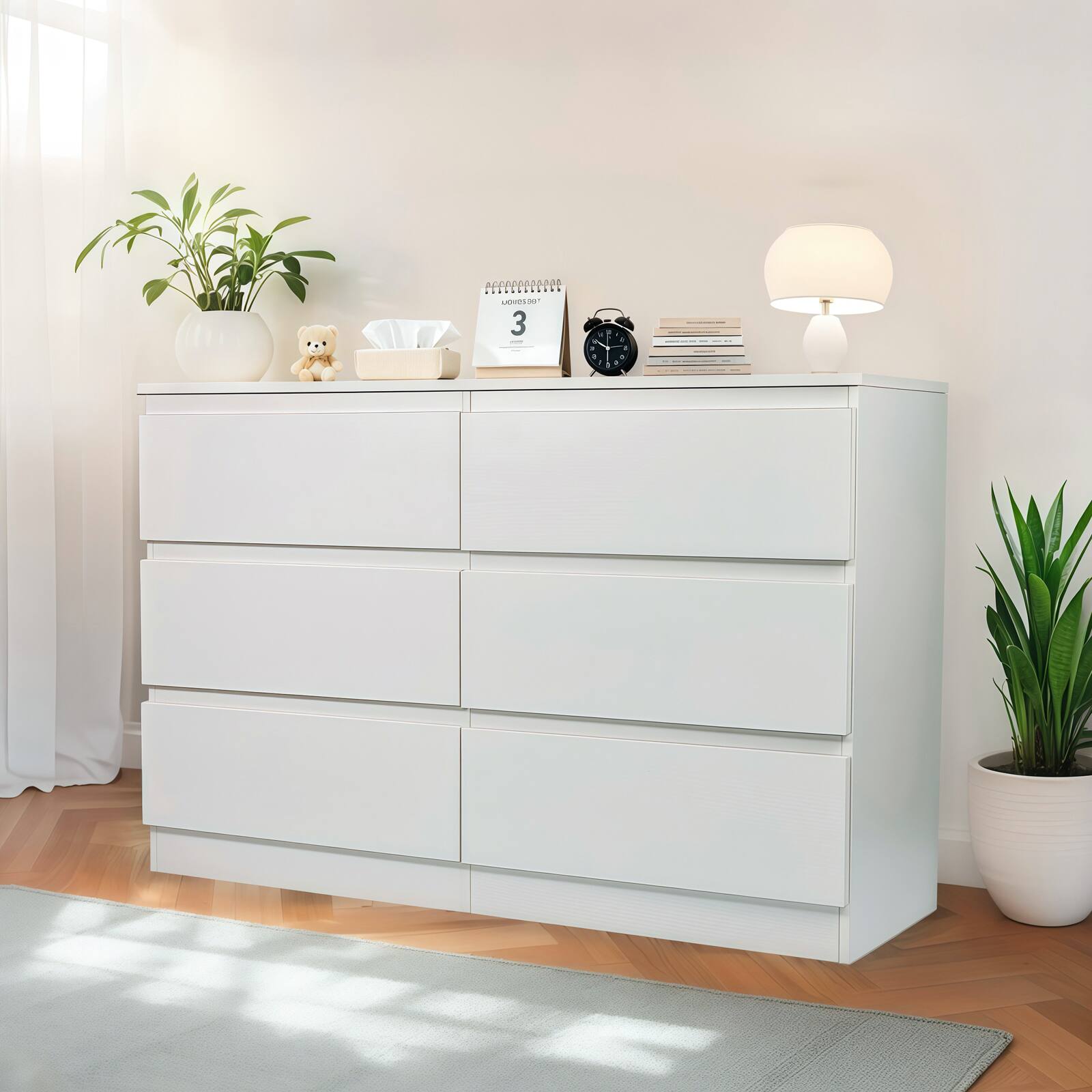 Front. Forest'nSky - 6 Drawer White Dresser with Spacious Countertop and Concealed Handles for Bedroom - White.