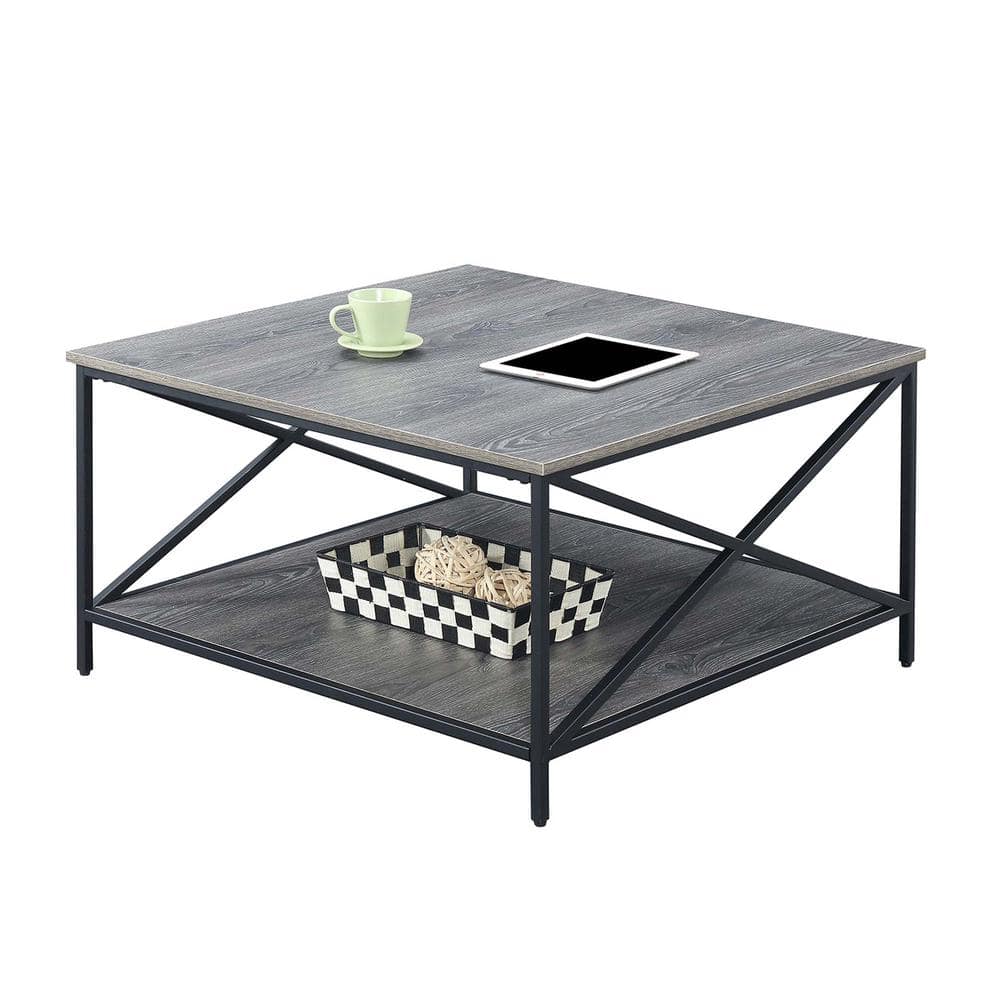 Convenience Concepts - Tucson Metal Square Coffee Table with Shelf - Weathered Gray/Black
