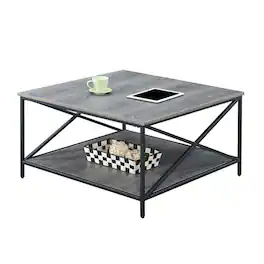 Convenience Concepts - Tucson Metal Square Coffee Table with Shelf - Weathered Gray/Black