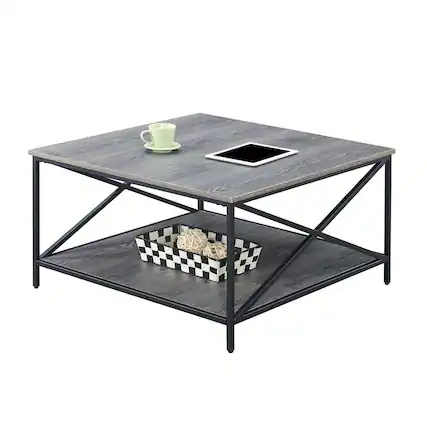 Front. Convenience Concepts - Tucson Metal Square Coffee Table with Shelf, Weathered Gray/Black - Weathered Gray/Black.