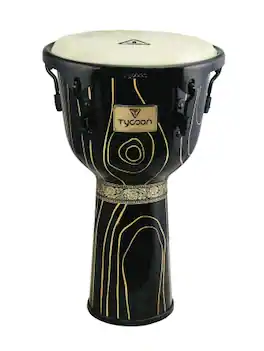 Tycoon Percussion - 12" Djembe, 22" Aged Siam Oak Shell, Goat Skin Head, Powder-Coated Deluxe Hoops, 5/16" Tuning Lugs with Wrench