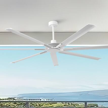 Front. Parrot Uncle - 84" Industrial Aluminum Warehouse Extra Large Ceiling Fan with Remote - White.