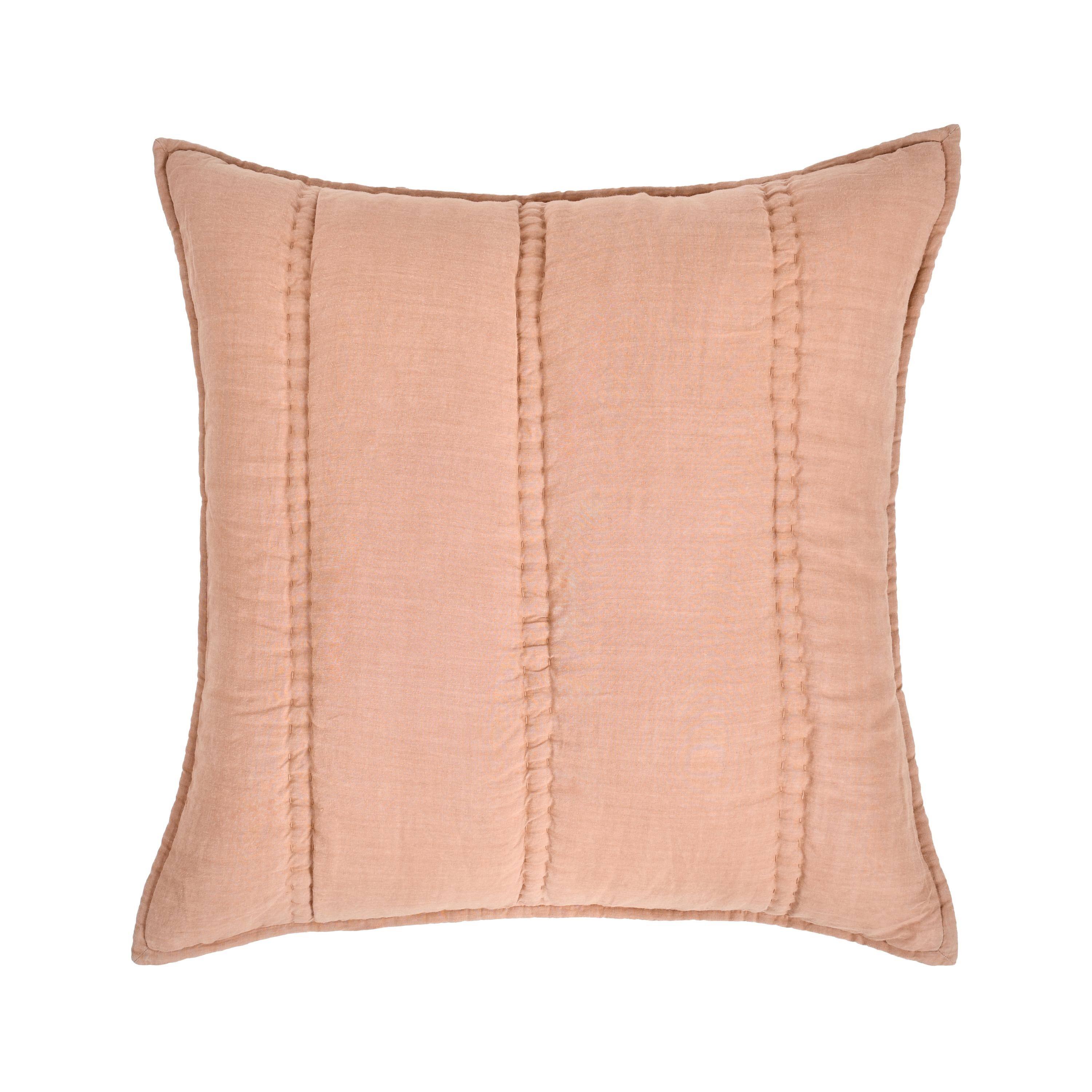 Front. Manhattan Lane - Rawi Square Euro Pillow Sham, 26 Inch Clay Channel Stitch Ramie Cotton - Clay.