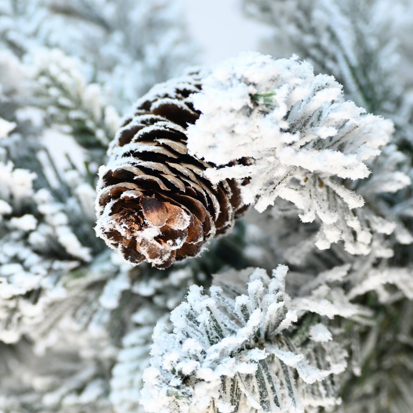 Alt View 2. BreeBe - 6.5FT Flocked Christmas Tree with Pot Base - White,Green.