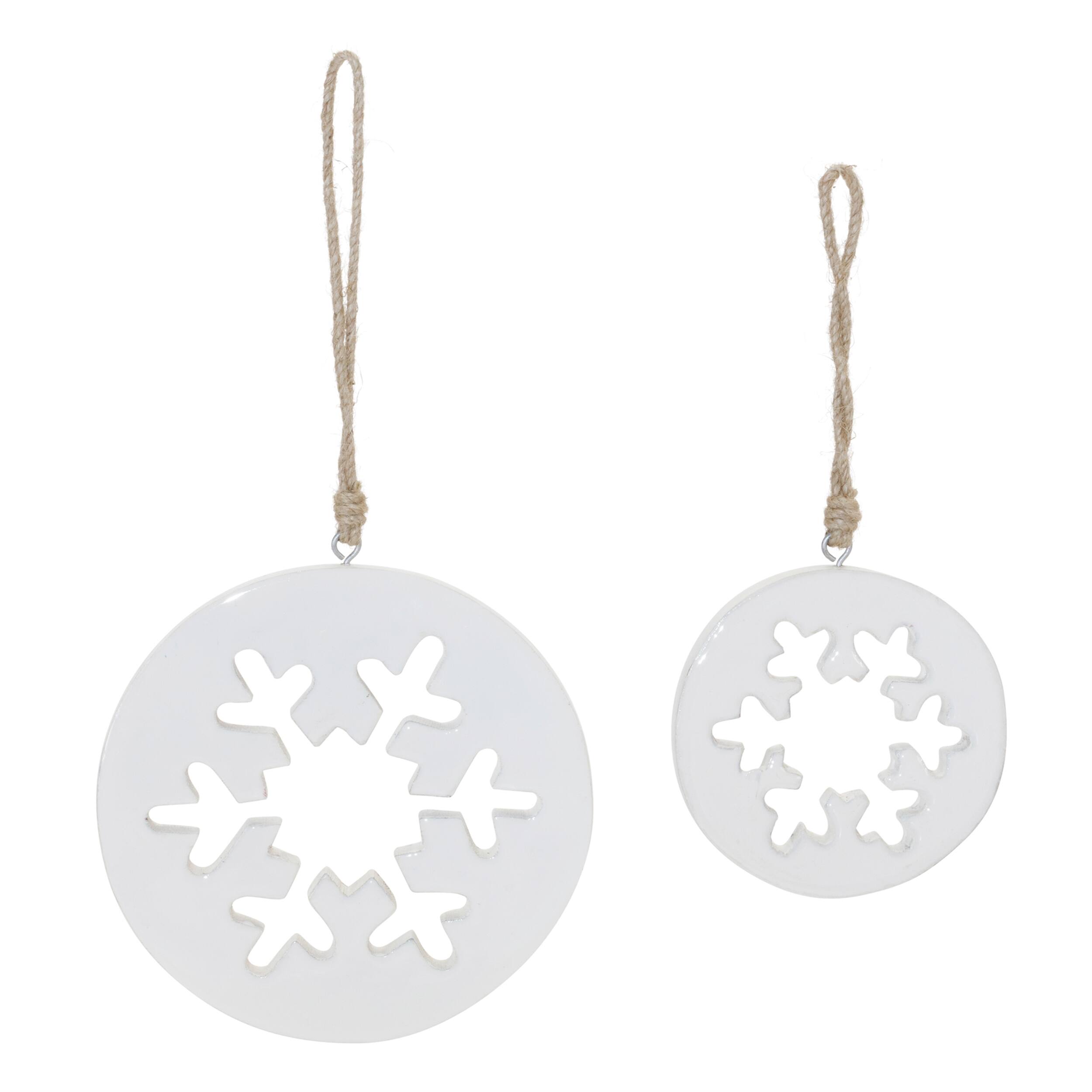 Left. BreeBe - White Wood Snowflake Cut-Out Ornament (Set of 12) - White.