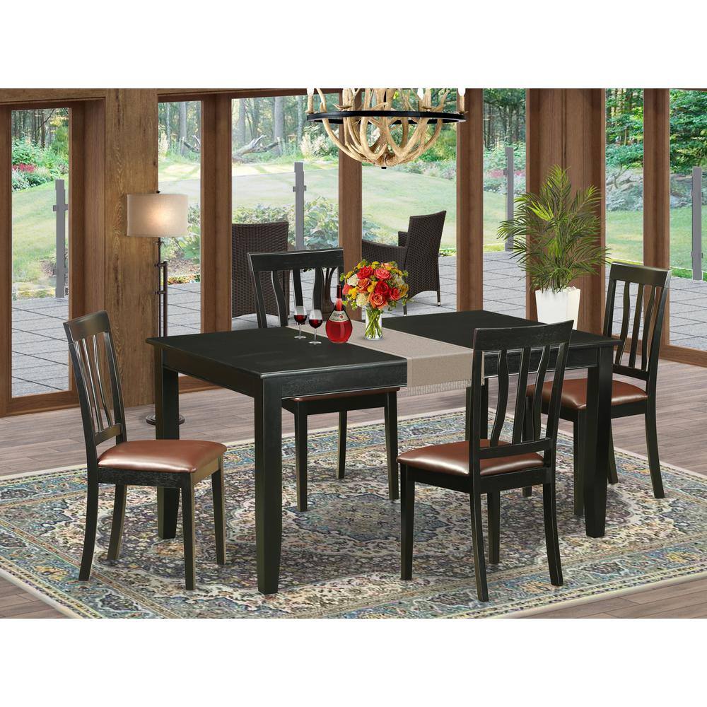 Back. East West Furniture - 5 Pc Dinette set - Table and 4 Dining Chairs - Black.