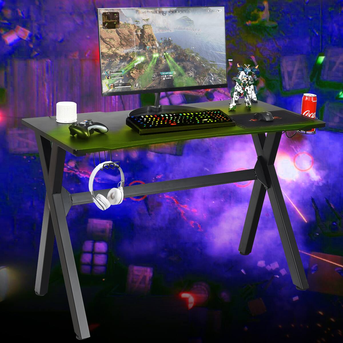 Alt View 11. Costway - Gaming Desk with Cup Holder - Black.