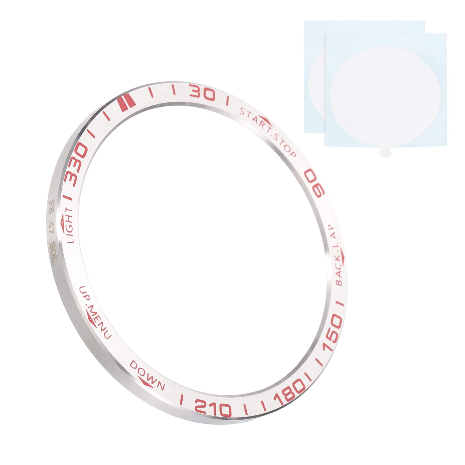 Unique Bargains - 47mm Stainless Steel Bezel Ring Adhesive Bumper Cover Protective Case for Garmin Fenix 8 Solar - Silver/Red