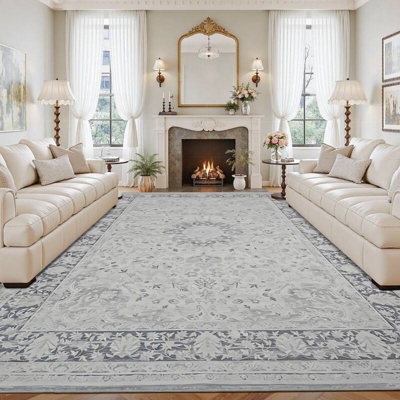 Left. RYHNUYNE - 9x12 Area Rugs Living Room Rug Washable Vintage Boho Rug No Slip Stain Resistant Soft Carpet Indoor Floor Floral Carpets - Painting.