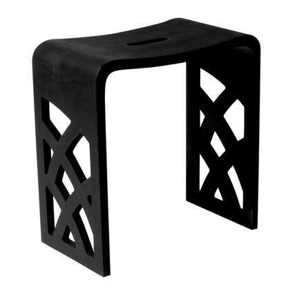 Front. Alfi - Black Matte Solid Surface Resin Bathroom / Shower Stool - Black.