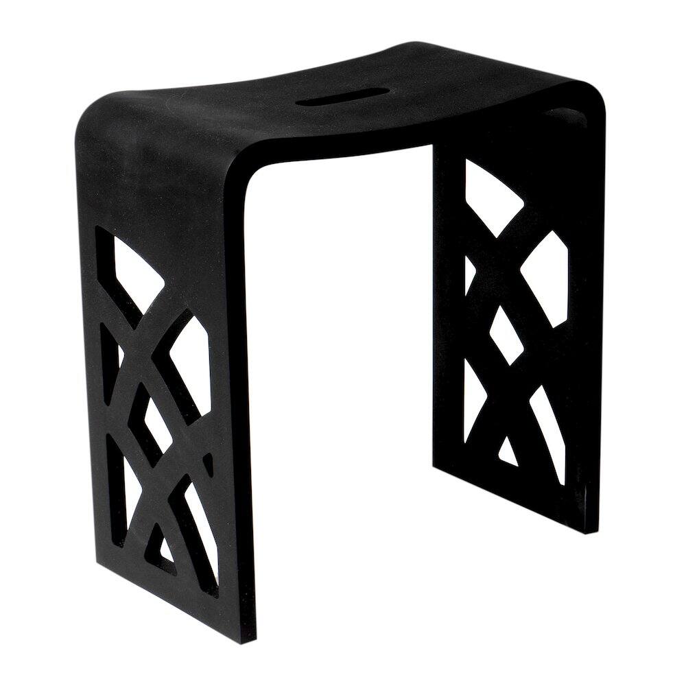 Front. Alfi - Black Matte Solid Surface Resin Bathroom / Shower Stool - Black.