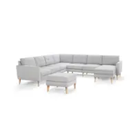 Burrow - Mid-Century Nomad 7-Seat Corner Sectional with Chaise and Ottoman - Crushed Gravel - Front_Zoom