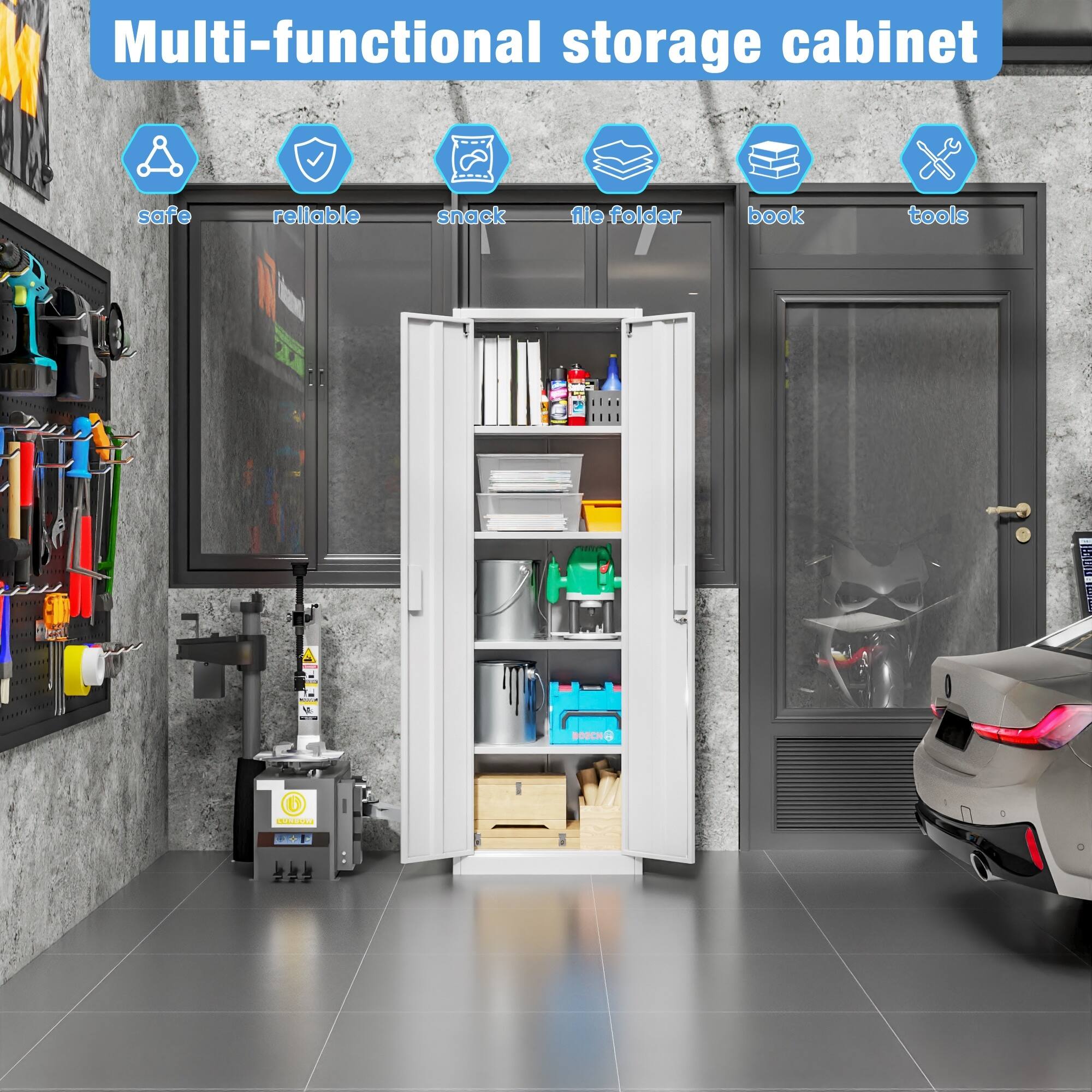 Multi-functional storage cabinet safe reliable snack file folder book tools