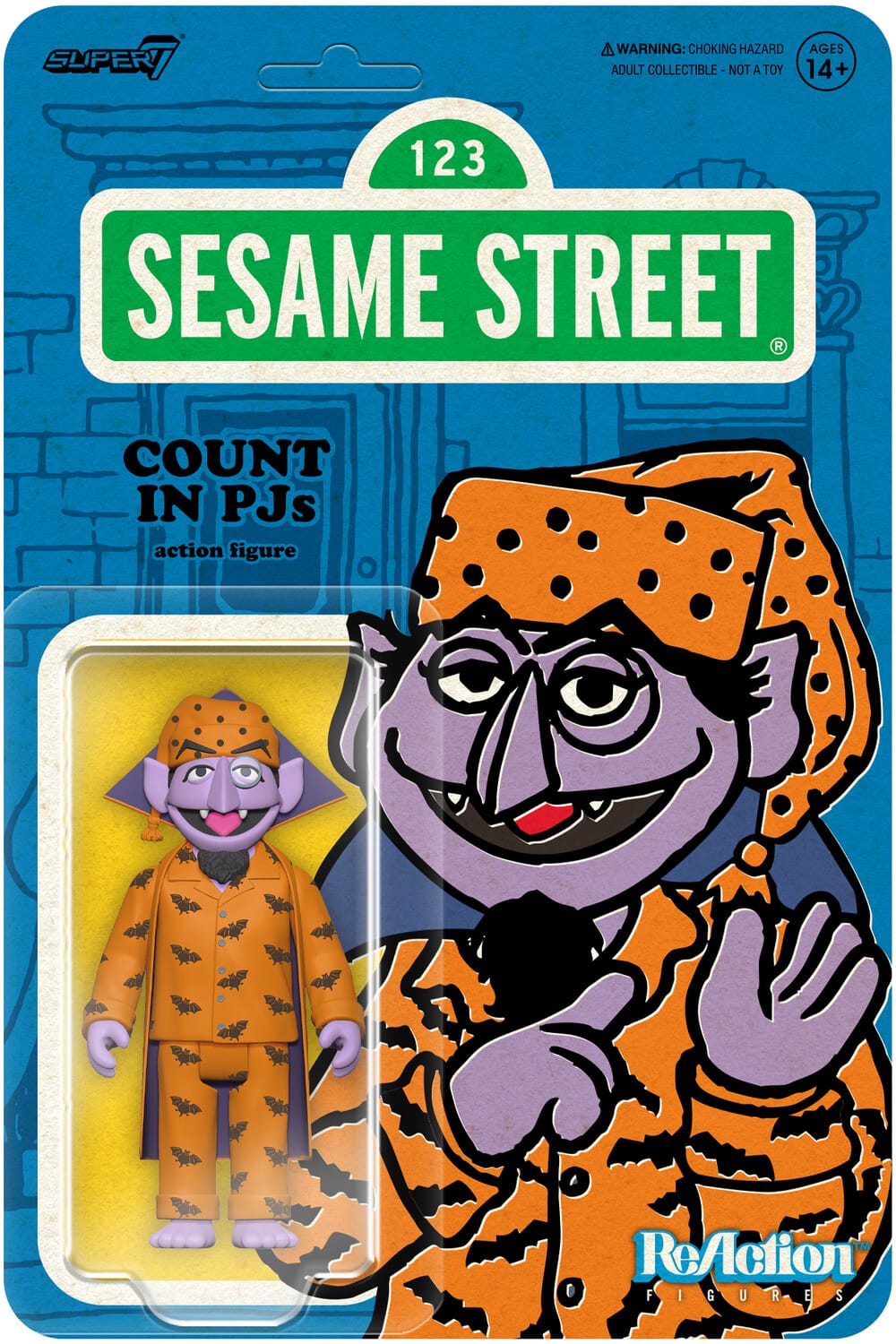 Super7 - Sesame Street - ReAction Figures Wv6 - Count Von Count (PJs) - COLLECTIBLES - Multicolor