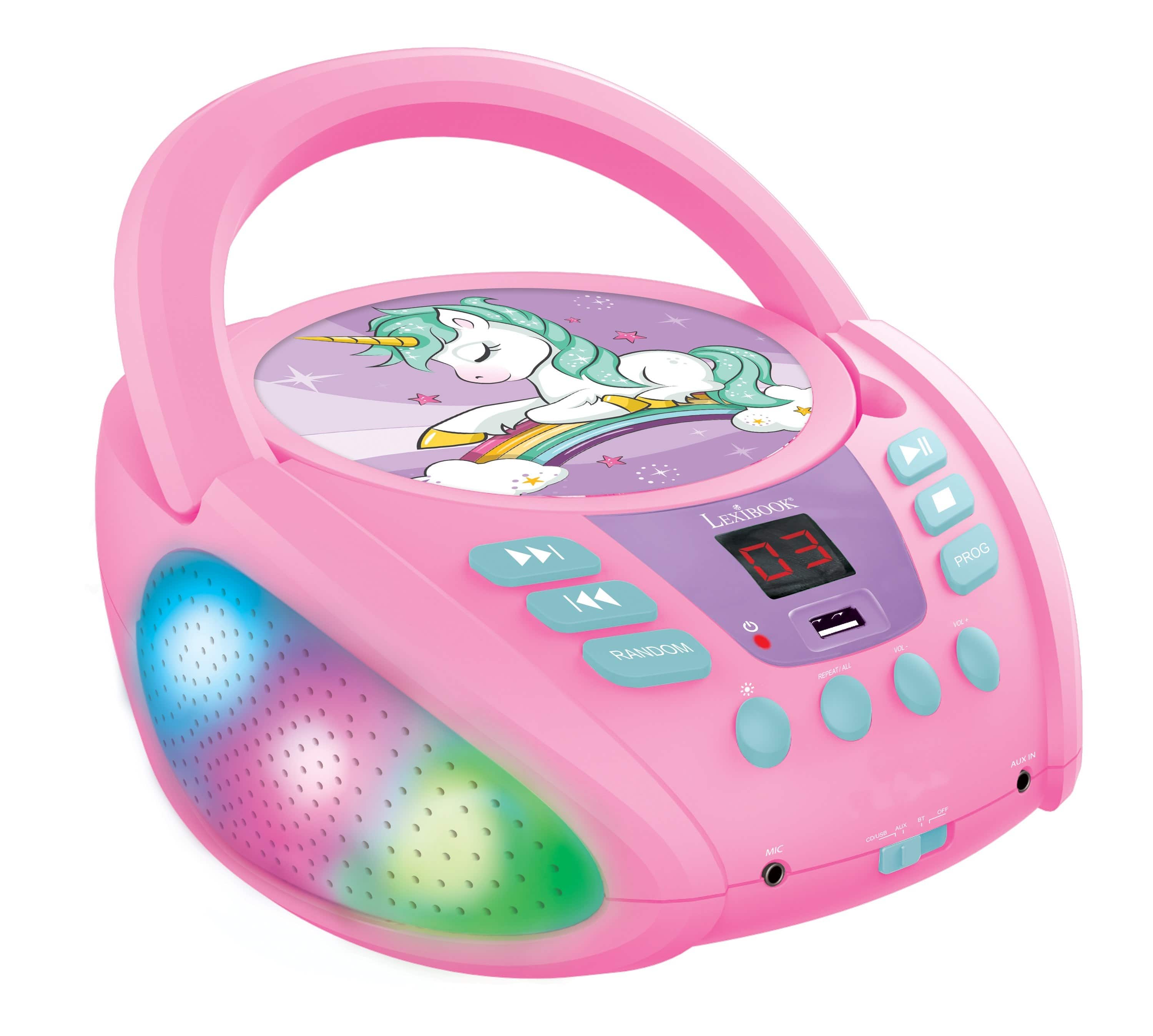 Lexibook - Unicorn Bluetooth Portable CD Player with Lights and USB