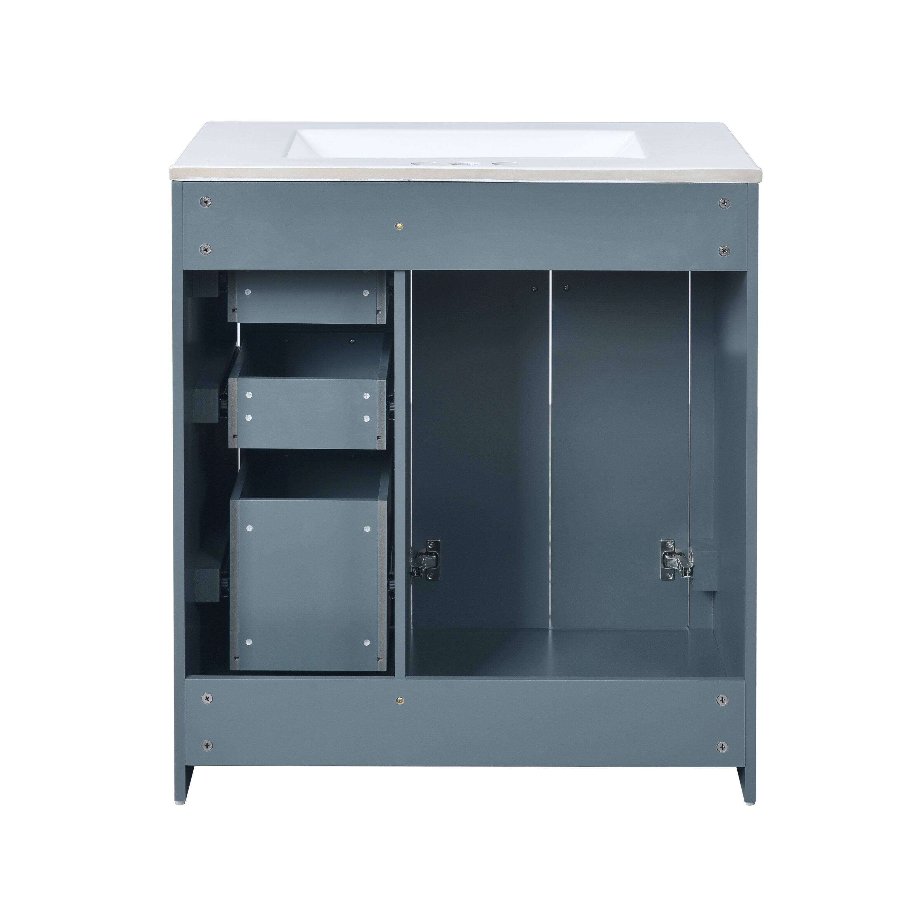 Alt View 10. Tiramisubest - 30" Bathroom Vanity with Ceramic Sink Combo, Bathroom Storage Cabinet, Freestanding Vanity Set with 3 Drawers - Blue.