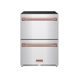 Gordon Ramsay Series by Thor Kitchen 24 Inch Indoor Outdoor Refrigerator Drawers with Rose Gold Hardware - Stainless Steel