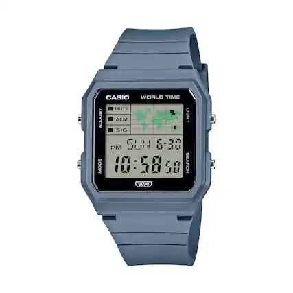 CASIO WORLD TIME
MUTE ADJUST ALM LIGHT SIG PM GLI4 6-30 MODE 10:58 58 SEARCH WR