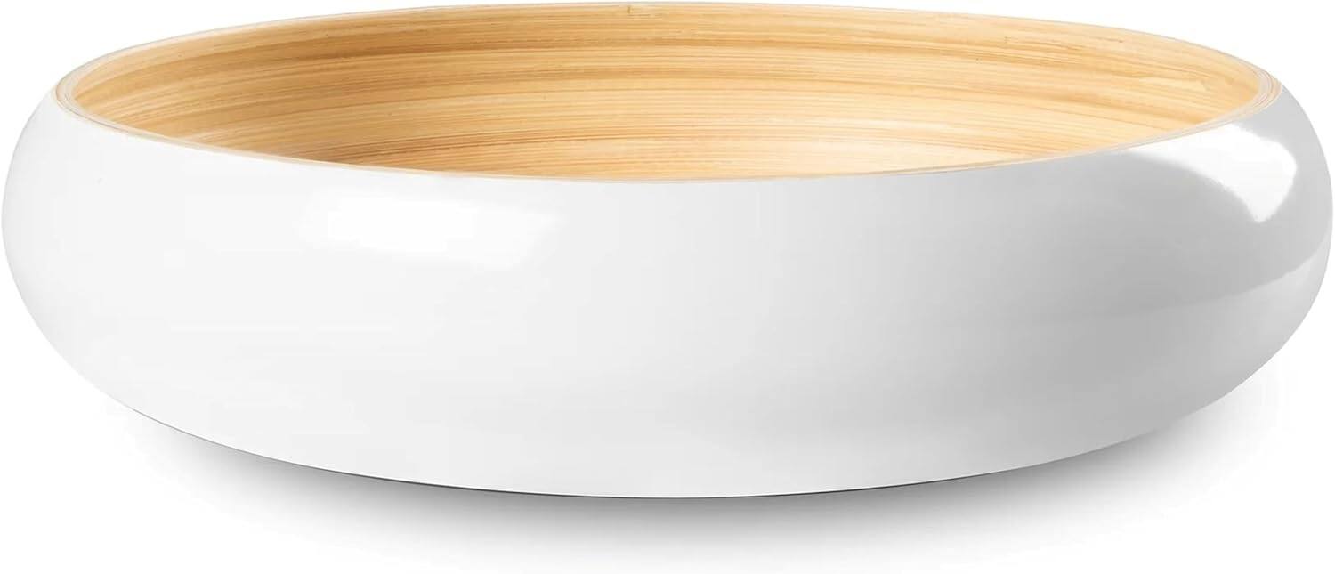 Front. Lexa - Bamboo Fruit Bowl, 12 Inch, White - White.