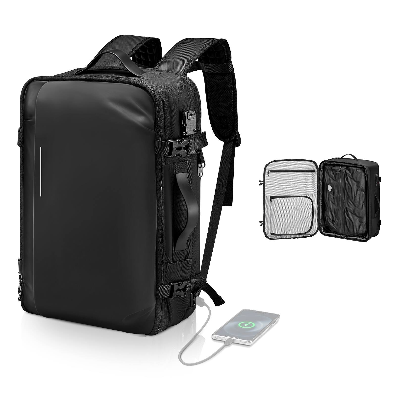 Front. VEVOR - Vacuum Travel Backpack, 65L, Expandable Vacuum Seal Compression Travel Backpack, with TSA-Approved Lock - Black.