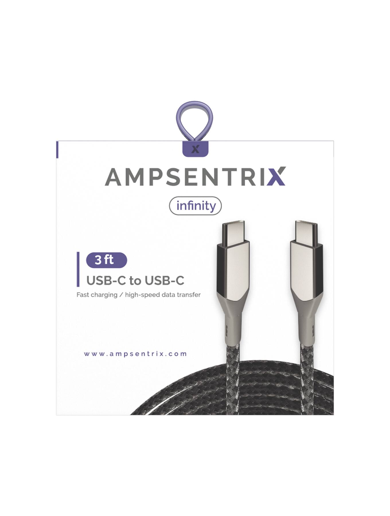 AMPSENTRIX  
infinity  

3 ft  
USB-C to USB-C  
Fast charging / high-speed data transfer  

www.ampsentrix.com
