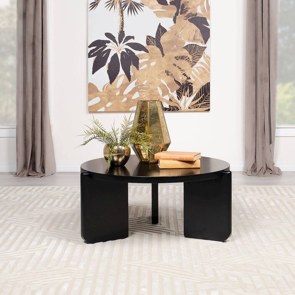 Alt View 4. Coaster Co. of America - Cordova Round Solid Wood Coffee Table Black - Black.