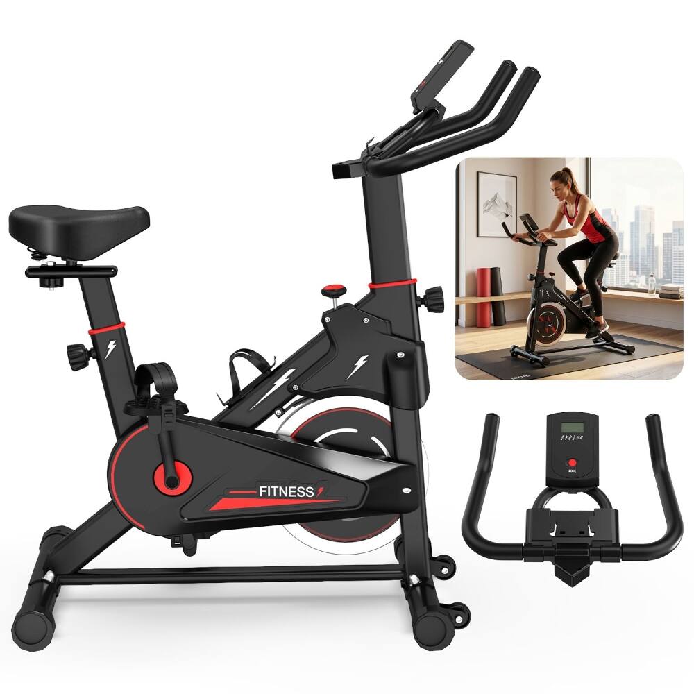 Alt View 6. Loheer - Loheer Indoor Exercise Bike Stationary Bike with Monitor Adjustable Resistance Padded Seat and Handlebars for Home - Black.