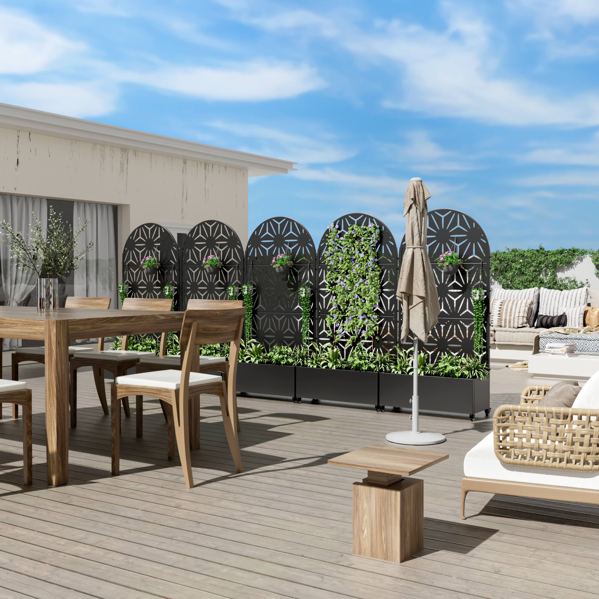 Alt View 2. PexFix - 72 in. H x 35 in. W Star Pattern Arch Metal Planter Box Raised Garden Beds with Trellis-Ideal for Balcony - Black.