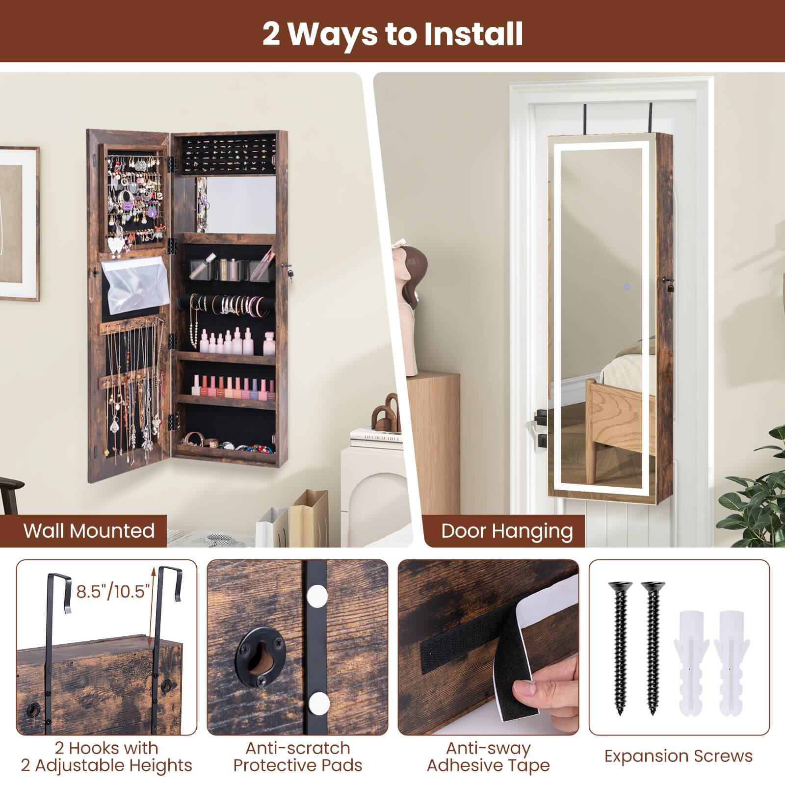 2 Ways to Install CHLIC Wall Mounted 8.5/10.5 2 Hooks with Anti-scratch 2 Adjustable Heights Protective Pads Door Hanging II Anti-sway Expansion Screws Adhesive Tape