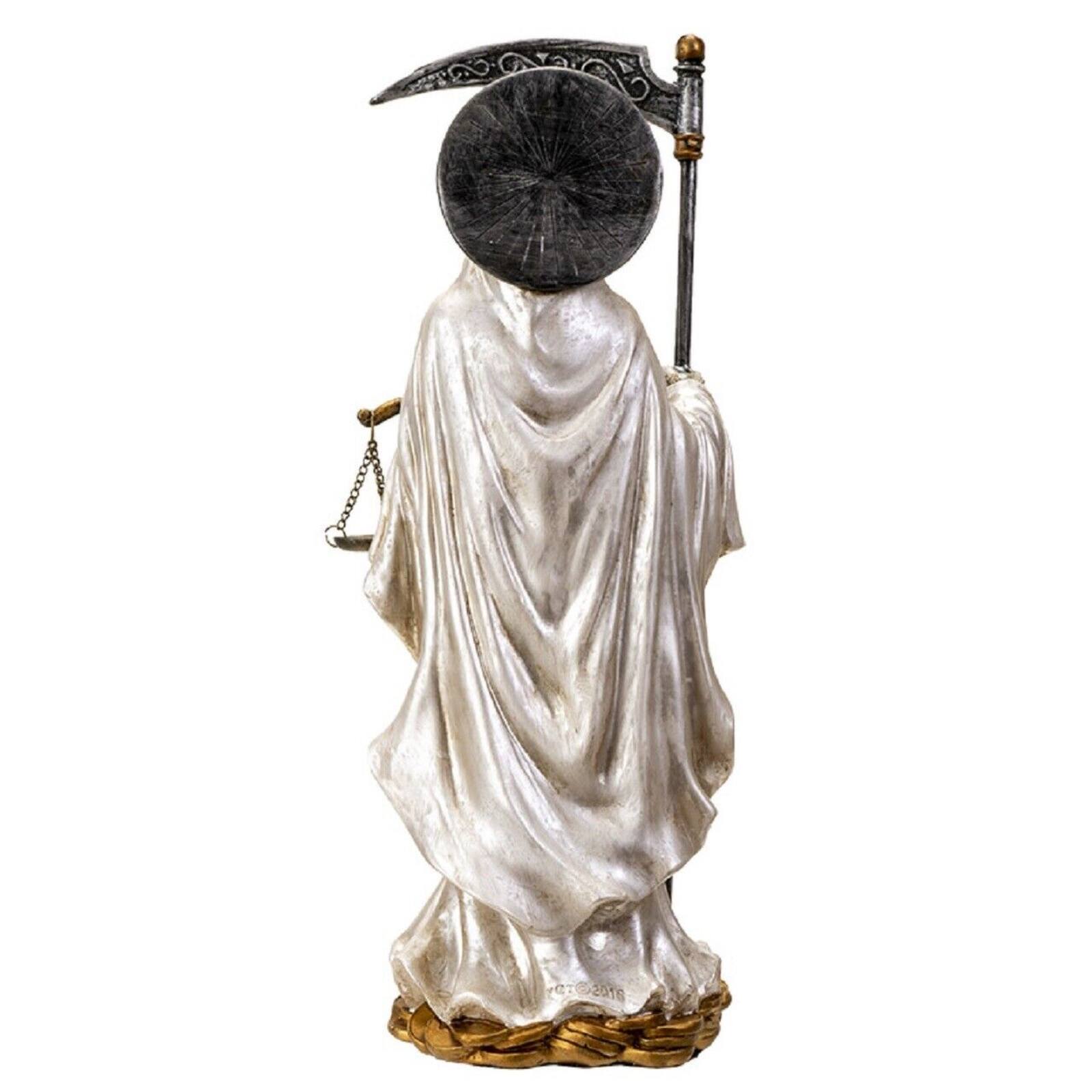 Angle. Pacific Trading - Santa Muerte in White Gown with Scale Figurine Death 10 Inch.