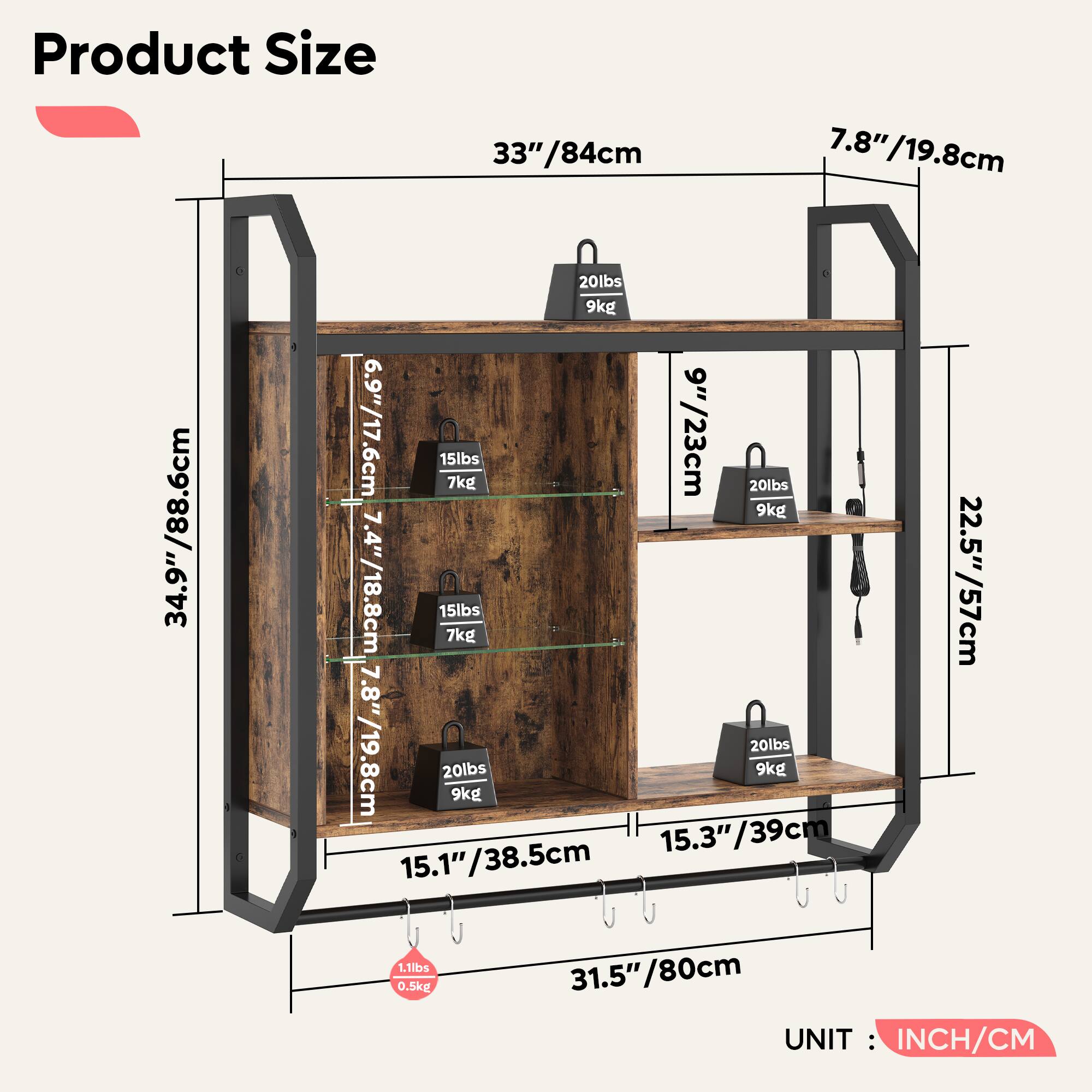 Product Size

- 33"/84cm
- 7.8"/19.8cm
- 34.9"/88.6cm
- 9"/23cm
- 20lbs / 9kg
- 6.9"/17.6cm
- 15lbs / 7kg
- 7.4"/18.8cm
- 22.5"/57cm
- 15.3"/39cm
- 15.1"/38.5cm
- 31.5"/80cm

UNIT: INCH/CM