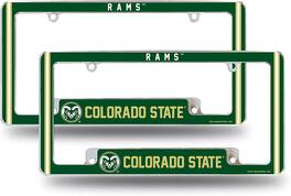 Rico Industries - Colorado State NCAA Rams (Set of 2) Chrome Metal License Plate Frames with Bold Full Frame Design - Multi