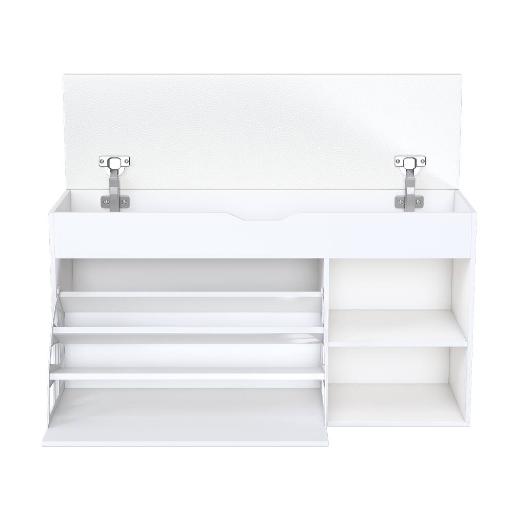 Alt View 6. Ropilly - Ropilly White Entryway Bench with Shoe Storage Hidden Cabinet Cushioned Seat Space Saving Organizer - White.