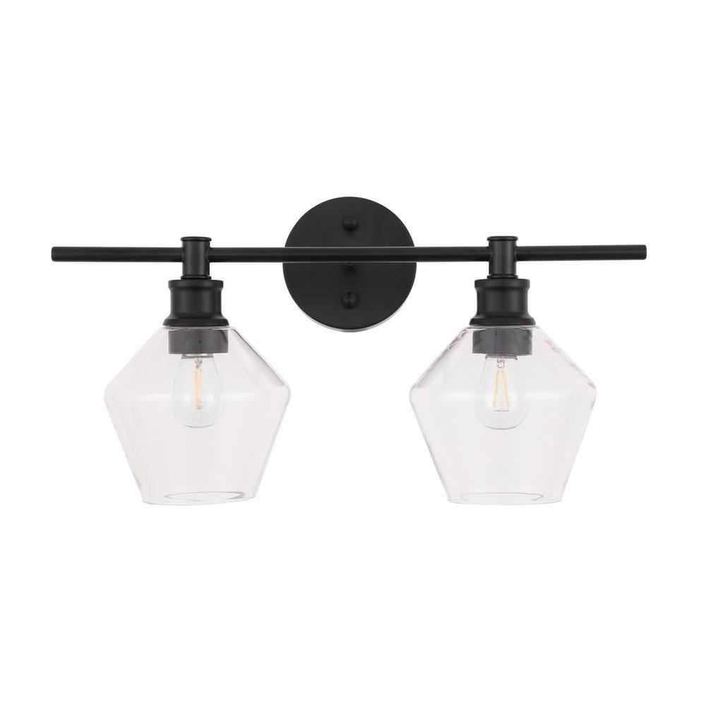 Alt View 1. Living District - Gene 2 light Black and Clear glass Wall sconce - Black And Clear Glass.