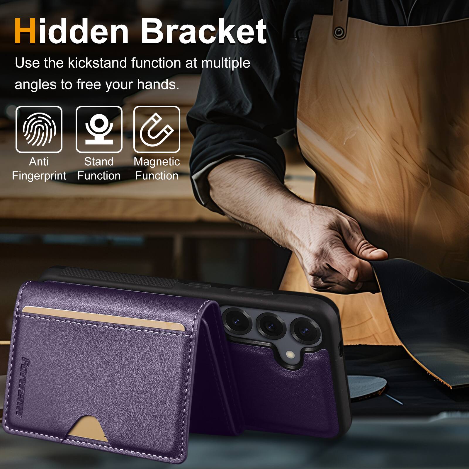 Hidden Bracket

Use the kickstand function at multiple angles to free your hands.

- Anti Fingerprint
- Stand Function
- Magnetic Function