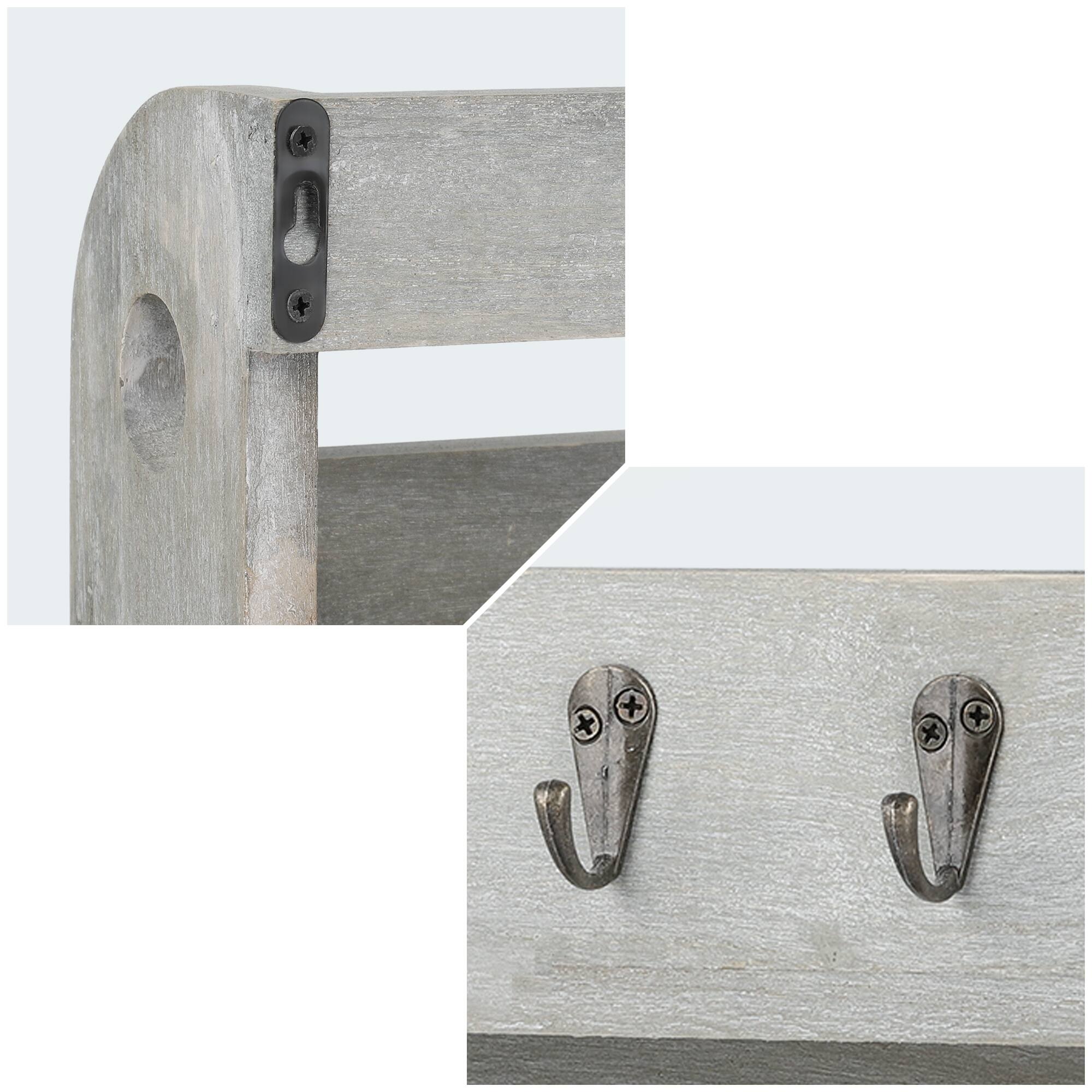 Left. Oumilen - Rustic Greywashed Wood Wall Mount Mail Organizer with 5 Hooks, Entryway Key and Letter Holder with Open Shelf - Gray.