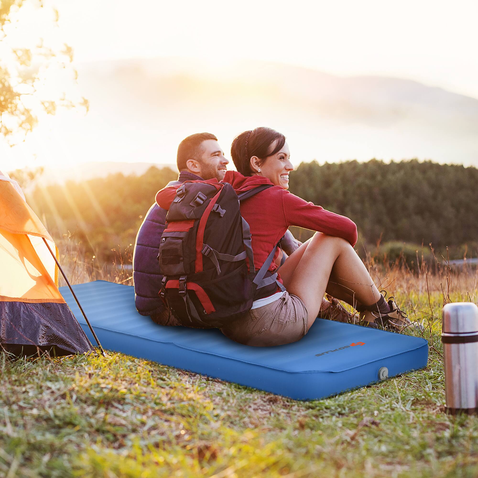 Alt View 1. Costway - Costway Folding Sleeping Pad, Self Inflating Camping Mattress with Carrying Bag Blue - Blue.
