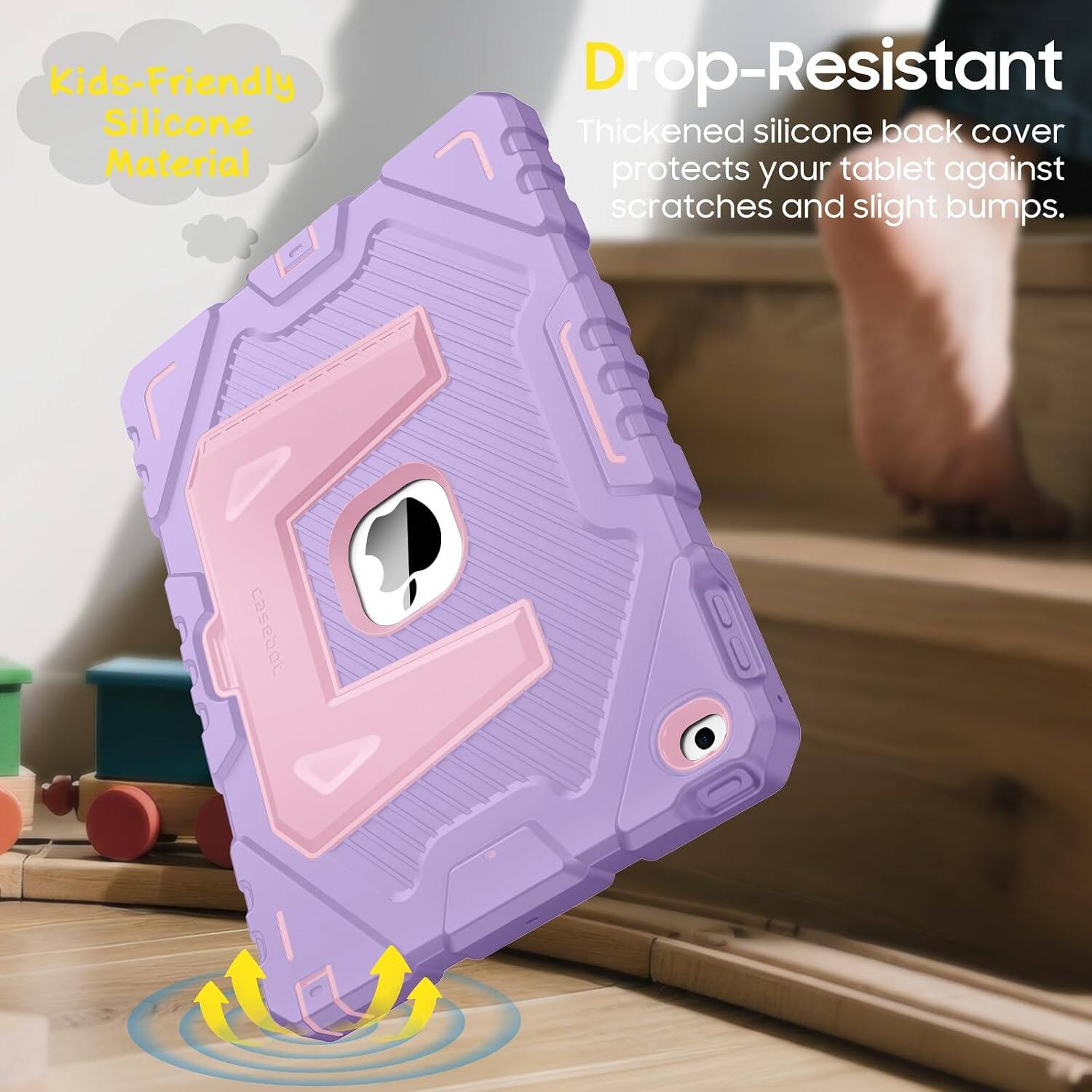 Kids-Friendly Silicone Material

Drop-Resistant

Thickened silicone back cover protects your tablet against scratches and slight bumps.