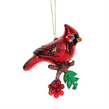 Front. Ganz - Ganz Cardinal with Berry Dangle Christmas Tree Ornament Glass 4 Inch Multicolor - Red.