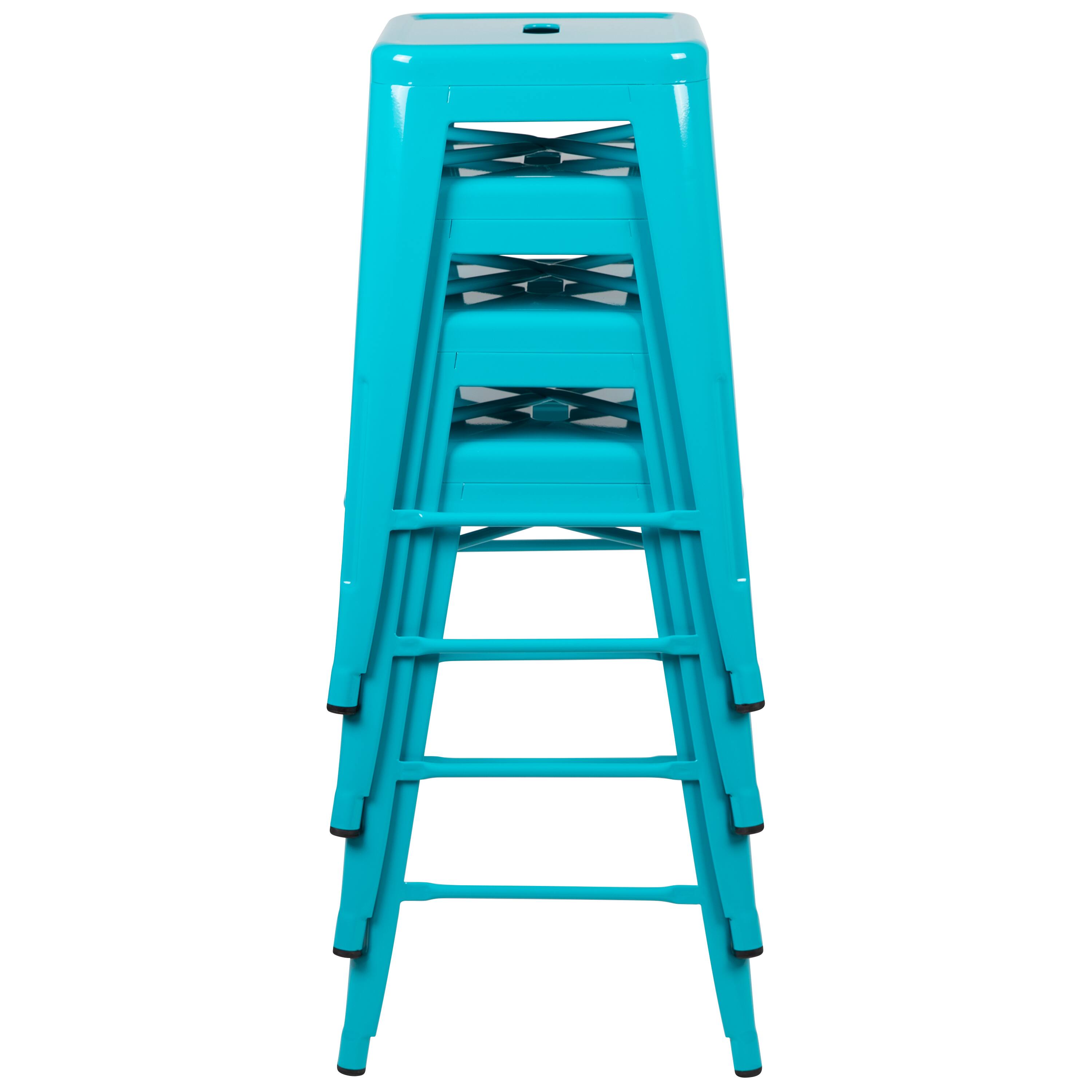 Alt View 10. Emma + Oliver - 4 Pack 24" High Metal Indoor Counter Bar Stool - Stackable Stool - Teal.